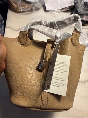 Valentino Orlandi Beige Pebbled Leather Mini Bucket Bag